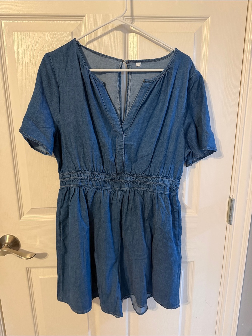 Blue Women's Short Sleeve V-Neck Romper